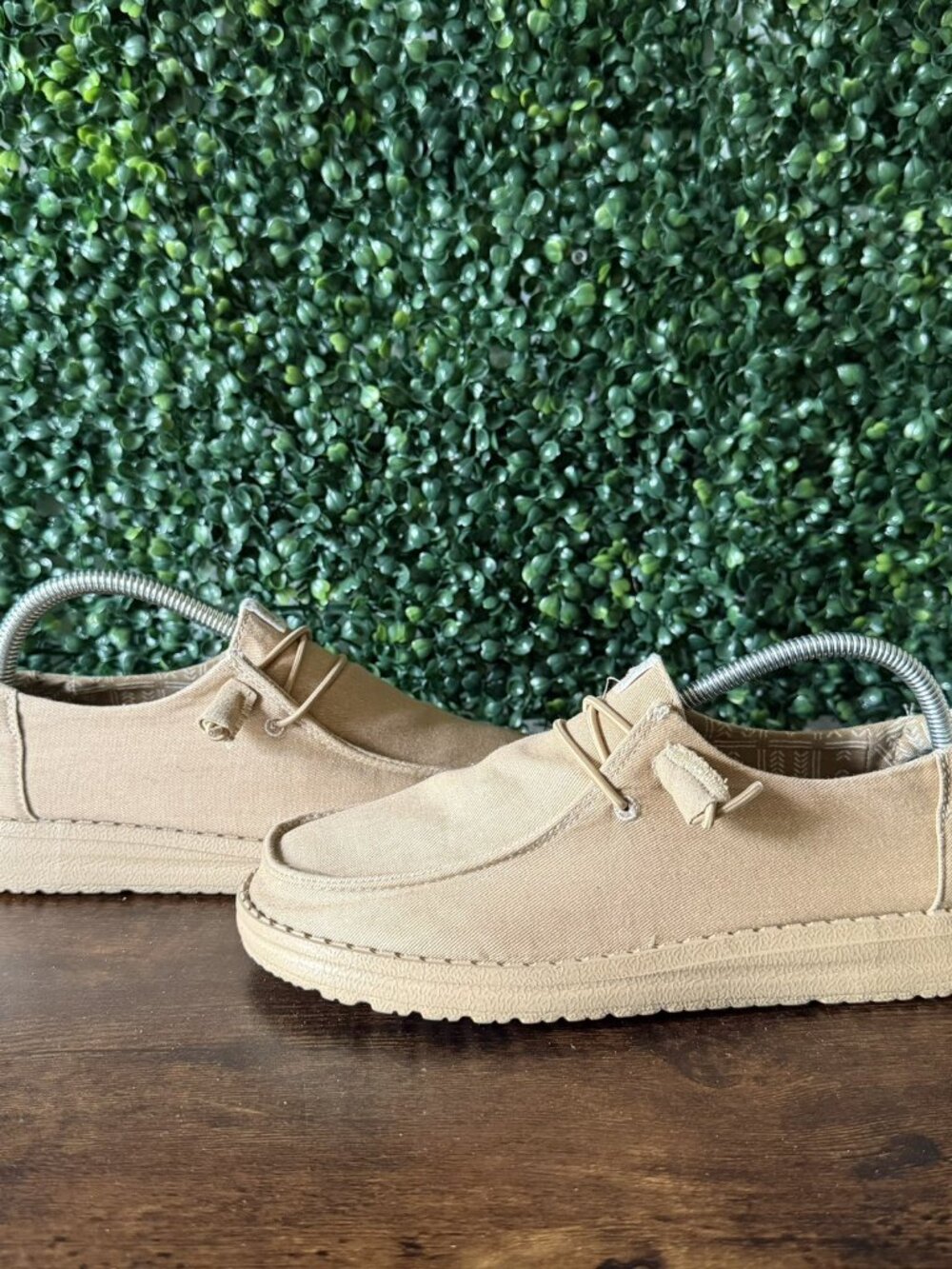 Hey Dude Wendy Stretch Women Size 7 Canvas Slip-On on Casual Shoes Tan